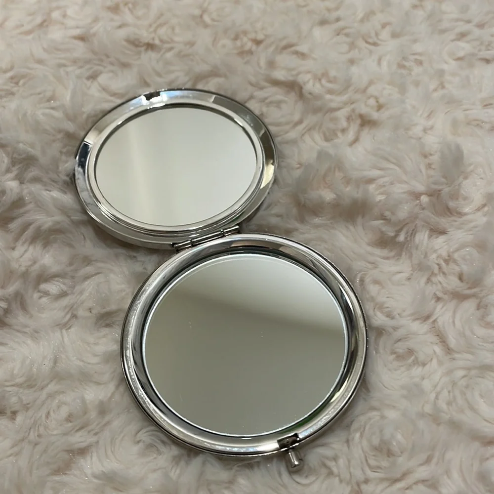 Silver and Swarovski Crystal Mirror Round Compact